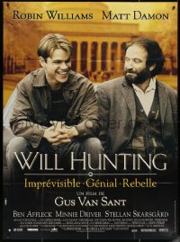 5w1107 GOOD WILL HUNTING French 1p 1998 great image of smiling Matt Damon & Robin Williams!