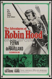 5x0715 ADVENTURES OF ROBIN HOOD 1sh R1964 great images of Flynn as Robin Hood, Olivia De Havilland!