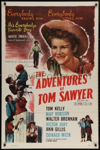 5x0716 ADVENTURES OF TOM SAWYER 1sh R1950s Tommy Kelly as Mark Twain's classic character!