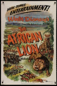 5x0719 AFRICAN LION 1sh 1955 Walt Disney jungle safari documentary, cool animal artwork!