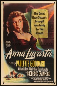 5x0745 ANNA LUCASTA 1sh 1949 great close up of sexy prostitute Paulette Goddard smoking!