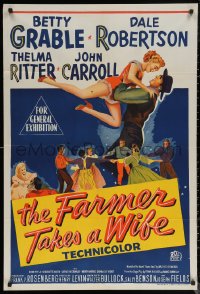 5x0369 FARMER TAKES A WIFE Aust 1sh 1953 artwork of Dale Robertson holding up sexy Betty Grable!