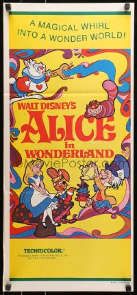 5x0428 ALICE IN WONDERLAND Aust daybill R1974 Walt Disney Lewis Carroll classic, psychedelic art!