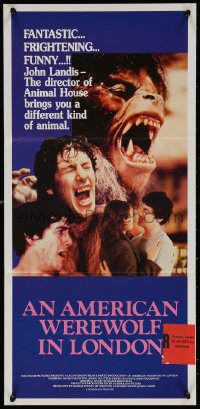 5x0430 AMERICAN WEREWOLF IN LONDON Aust daybill 1982 David Naughton, Agutter, Dunne, John Landis!