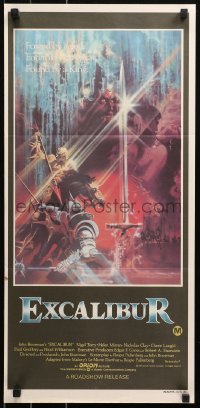 5x0488 EXCALIBUR Aust daybill 1981 John Boorman, cool medieval fantasy sword artwork by Bob Peak!