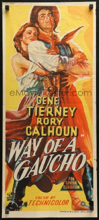 5x0681 WAY OF A GAUCHO Aust daybill 1952 completely different art of Gene Tierney & Rory Calhoun!