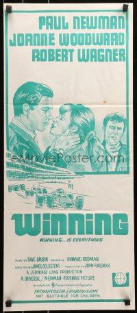 5x0691 WINNING 2nd printing Aust daybill 1970 Paul Newman, Joanne Woodward, Indy car racing art!