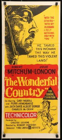 5x0695 WONDERFUL COUNTRY Aust daybill 1960 Texan Robert Mitchum in sombrero, bucking horse!