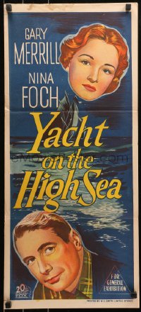 5x0698 YACHT ON THE HIGH SEA Aust daybill 1956 art of Gary Merrill, Nina Foch with boat on ocean!