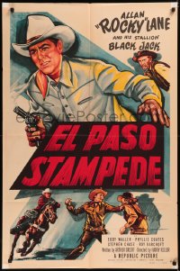 5x0946 EL PASO STAMPEDE 1sh 1953 cool art of cowboy Allan Rocky Lane & his stallion Black Jack!