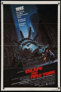 5x0956 ESCAPE FROM NEW YORK 1sh 1981 Carpenter, art of handcuffed Lady Liberty by Stan Watts!