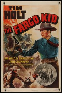 5x0971 FARGO KID 1sh 1940 great artwork of western cowboy Tim Holt fighting in North Dakota, rare!