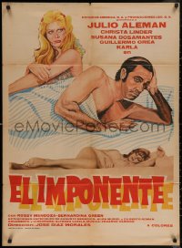 5x0082 EL IMPONENTE Mexican poster 1973 cool art of frustrated man with two sexy women in bed!