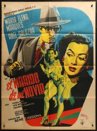 5x0083 EL MARIDO DE MI NOVIA Mexican poster 1951 art of top stars & sexy dancer by Renau!