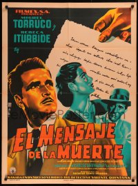 5x0084 EL MENSAJE DE LA MUERTE Mexican poster 1953 art of Miguel Torruco & Rebecca Iturbide by Diaz!