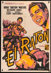 5x0085 EL RATON export Mexican poster 1957 Pucief art of champion boxer Raul 'Raton' Macias!