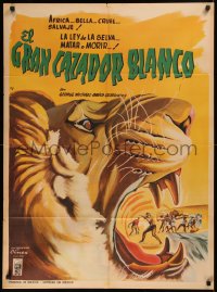 5x0141 WHITE HUNTER Mexican poster 1965 incredible close up artwork of huge roaring lion by Ruiz!