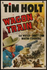 5x1565 WAGON TRAIN 1sh 1940 cowboy Tim Holt & pretty Martha O'Driscoll, western action art!