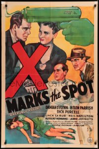 5x1591 X MARKS THE SPOT 1sh 1942 art of Damian O'Flynn & Helen Parrish w/smoking gun, ultra rare!