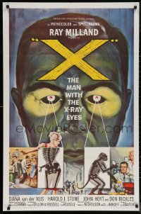 5x1592 X: THE MAN WITH THE X-RAY EYES 1sh 1963 Ray Milland strips souls & bodies, cool art!