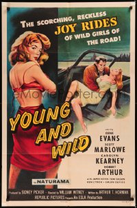 5x1596 YOUNG & WILD 1sh 1958 artwork of the reckless joy rides of wild girls of the road!