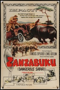 5x1598 ZANZABUKU 1sh 1956 Dangerous Safari in savage Africa, art of rhino ramming jeep!