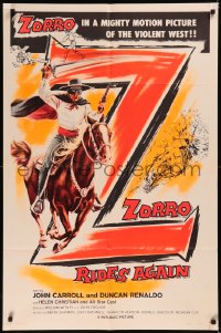 5x1600 ZORRO RIDES AGAIN 1sh 1959 great artwork of masked John Carroll on horseback!