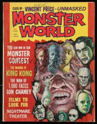 5z1395 MONSTER WORLD magazine May 1975 The Making of King Kong, Lon Chaney, cool montage cover art!