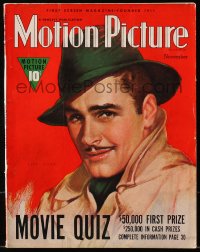 5z1398 MOTION PICTURE magazine November 1938 cover art of Errol Flynn in fedora & trench coat!