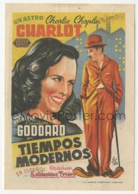 5z1082 MODERN TIMES Spanish herald R1947 full-length Lloan art of Charlie Chaplin, Goddard, rare!