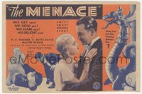 5z0682 MENACE herald 1932 sexy young Bette Davis & H.B. Warner, Edgar Wallace, ultra rare!