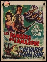 6b0135 AMAZON QUEST Belgian 1949 great artwork images of Tom Neal in a frightening jungle manhunt!