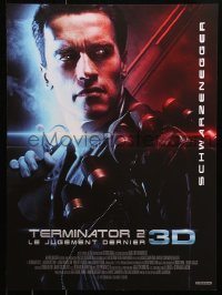 6b0703 TERMINATOR 2 French 15x21 R2017 great super close image of cyborg Arnold Schwarzenegger!