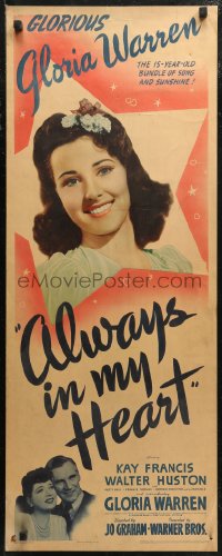 6b0479 ALWAYS IN MY HEART insert 1942 would-be star Gloria Warren featured over Kay Francis & Huston!