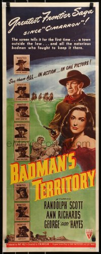 6b0480 BADMAN'S TERRITORY insert 1946 Randolph Scott, Ann Richards, cool wanted poster images!