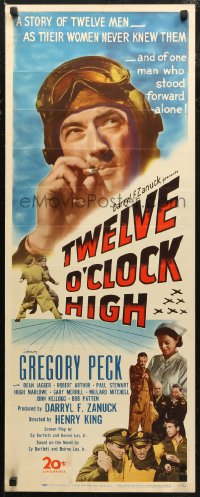 6b0602 TWELVE O'CLOCK HIGH insert 1950 great image of smoking World War II pilot Gregory Peck, rare!