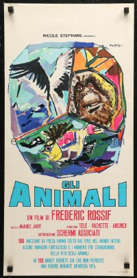 6b0944 ANIMALS Italian locandina 1964 cool Manfredo artwork montage of jungle animals!