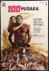 6b0720 100 RIFLES Yugoslavian 19x27 1969 Jim Brown, Raquel Welch & Burt Reynolds, Jean Mascii!