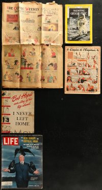 6d0529 LOT OF 5 MAGAZINES AND NEWSPAPER COMIC SECTION 1940s-1960s one signed by Bob Hope!