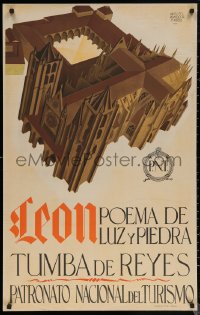 6f0211 LEON POEMA DE LUZ Y PIEDRA 25x40 Spanish travel poster 1929 de Caviedes, ultra rare!