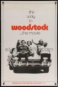 6f1196 WOODSTOCK teaser 1sh 1970 great image of teens sitting on a 1969 Chevy Chevelle SS!