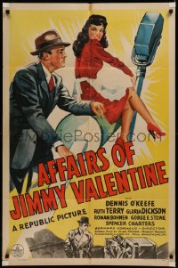 6h0572 AFFAIRS OF JIMMY VALENTINE 1sh 1942 art of Dennis O'Keefe and sexy girl in red dress!