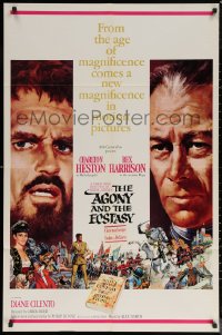 6h0573 AGONY & THE ECSTASY roadshow 1sh 1965 Terpning art of Charlton Heston & Rex Harrison!