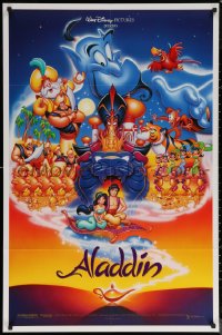 6h0577 ALADDIN DS 1sh 1992 Walt Disney Arabian fantasy cartoon, Calvin Patton art of cast!