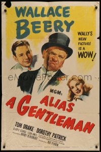 6h0578 ALIAS A GENTLEMAN 1sh 1948 cool art of Wallace Beery with top hat & monocle!