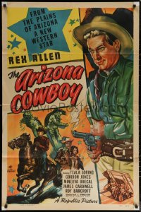 6h0608 ARIZONA COWBOY 1sh 1949 cool artwork of Rex Allen with smoking six-shooter!