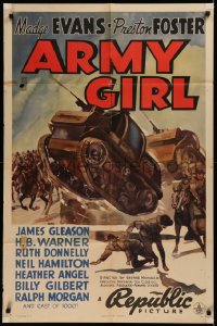 6h0609 ARMY GIRL 1sh 1938 Madge Evans in the military, awesome art of tanks charging w/horses!