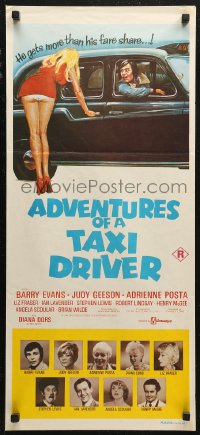 6h0317 ADVENTURES OF A TAXI DRIVER Aust daybill 1976 Barry Evans, Judy Geeson, sexy wacky artwork!