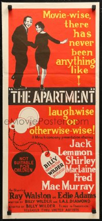 6h0322 APARTMENT Aust daybill 1960 Billy Wilder, Jack Lemmon, Shirley MacLaine, cool key art!