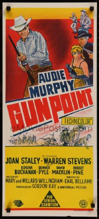 6h0408 GUNPOINT Aust daybill 1966 different artwork of cowboy Audie Murphy with rifle!